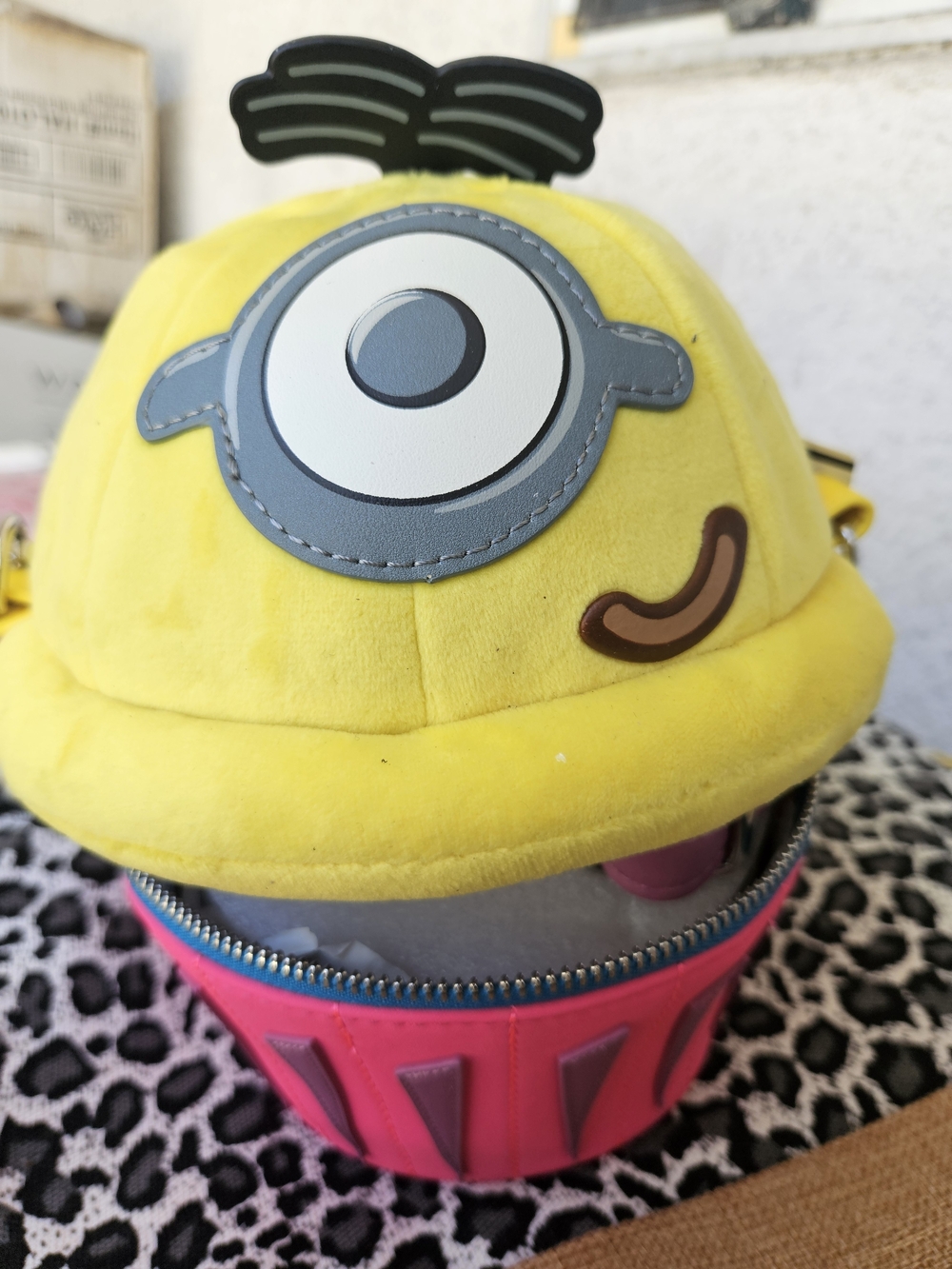 Kids Yellow Minion-Style Plush Crossbody Bag